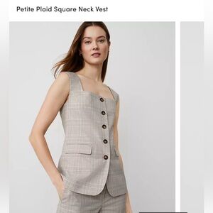 NWT Ann Taylor Petite Plaid Square Neck Vest Size 6P